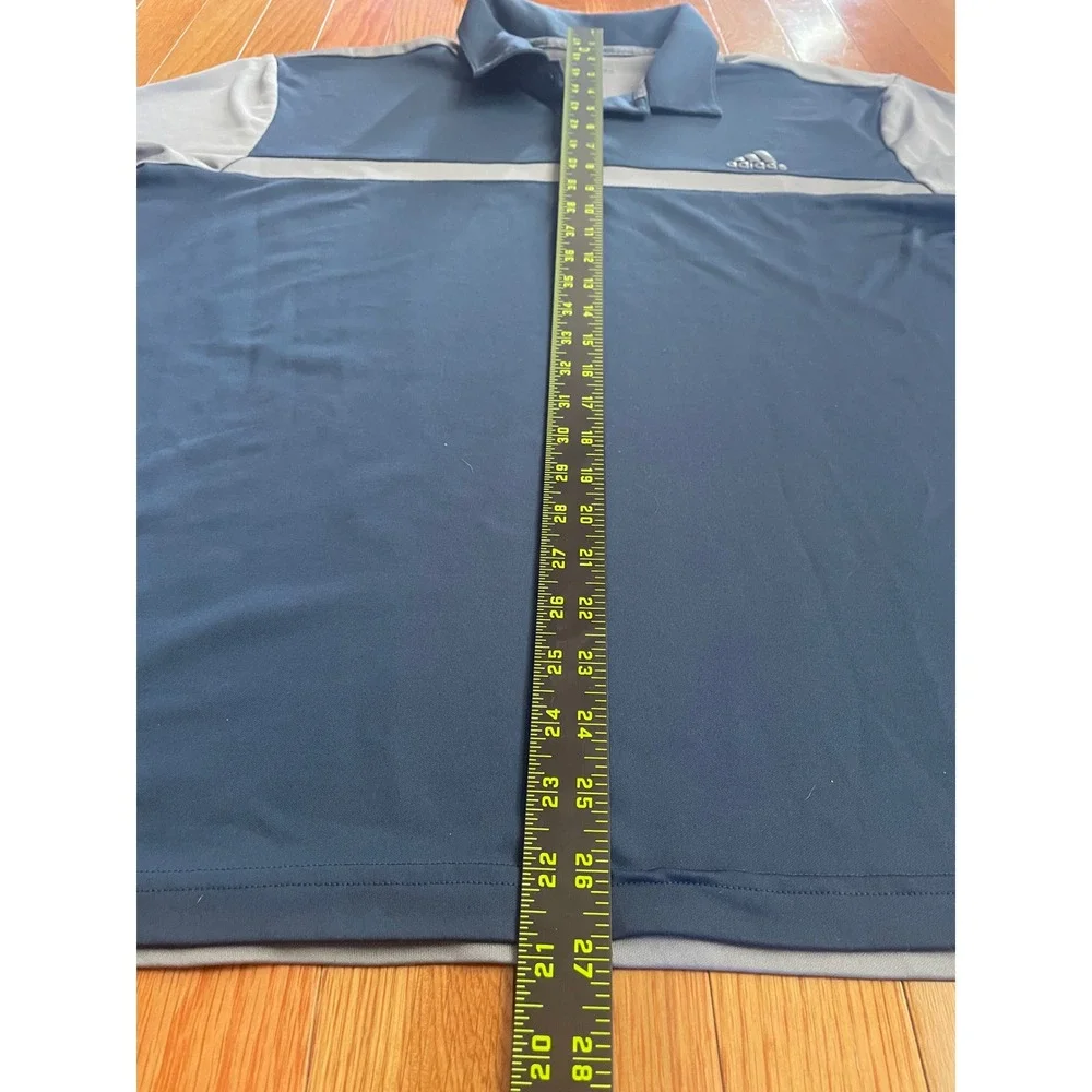Adidas Mens XL Blue Grey Colorblock Short Sleeve Golf Polo Shirt Athletic Top